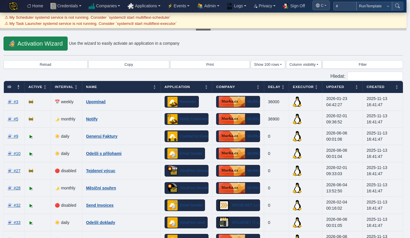 RunTemplate listing with scheduling configuration
